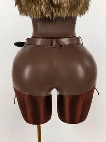 Amplova Women's Solid Color Tie-Up Design Casual Versatile Daily Wear Shorts - Brown - View 3