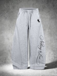 Manfinity EMRG Men's Plus Size Knight Print Drawstring Waist Loose Casual Sweatpants - Grey - View 2