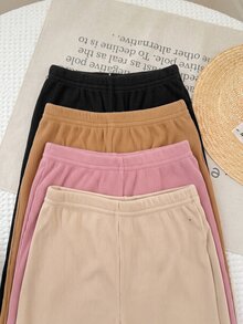 SHEIN 4件組可愛百搭休閒秋冬純色鬆緊腰女嬰長褲 - 彩色 - 查看 7