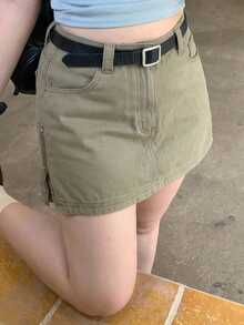 Dazy Plus Vintage Denim Washed Korean Style Skirt Shorts Spring Summer Autumn New Denim Shorts - Army Green - View 8