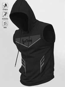 Acti Log 男士條紋休閒連帽運動背心 - 黑色 - 查看 1