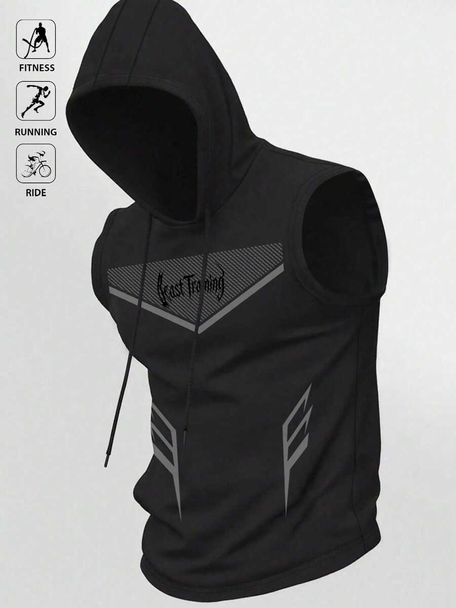 Acti Log 男士條紋休閒連帽運動背心 - 黑色 - 查看 1