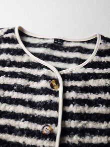 Holdful Holdful Fall Clothes FOR WomenWomen's Striped Single-Breasted Casual Autumn/Winter Vest Jacket - Black and White - View 3