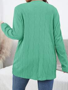 SHEIN Essnce 大尺碼女款素色長袖開襟休閒口袋夾克 - 薄荷綠 - 查看 2