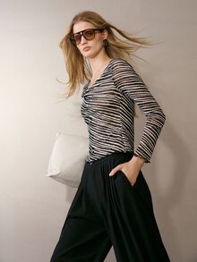 MOTF PREMIUM WOMEN'S ZEBRA PRINT LETTUCE TRIM LONG SLEEVE T-SHIRT - Black - View 6