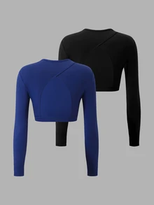 Velisys Velisys Solid Color Backless Fitted Cropped Sports T-Shirt - Multicolor - View 2