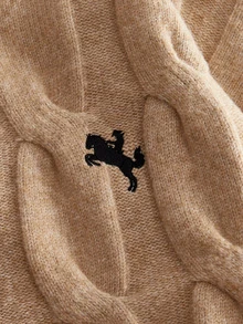 ROMWE MEN Men's Knight Embroidery Long Sleeve Zip-Up Casual Knit Cardigan - Camel - View 4