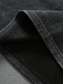 ROMWE MEN Men's Vintage Distressed Washed 2 In 1 Dark Streetwear Loose Hoodie - Black - View 6