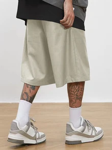 Manfinity Roghcode Men's Plus Size Casual Solid Color Shorts - Apricot - View 2