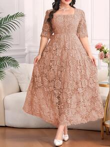 Reflora Plus Size Women's Lace Casual Romantic Elegant Party Wedding Formal Evening Dress Dusty Blue Summer - Dusty Pink - View 12