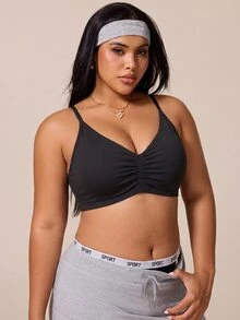 SHEIN Rhythm Era Women's Plus Size Seamless Knit Sports Bra - Black - View 3