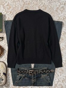 TOM & JERRY X SHEIN SHEIN EZwear 女款休閒卡通印花長袖針織衫，適合街頭穿搭 - 彩色 - 查看 2