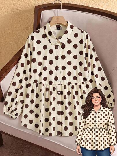 Rusticease Plus Size Striped Lapel Lantern Long Sleeve Button Front Ruffle Trim Shirt Fall Winter 2026