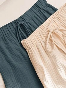 Story & Sage 女款休閒居家度假短褲，春夏鬆弛抽繩蝴蝶結紋理短褲，卡其色，多件裝 - 彩色 - 查看 5