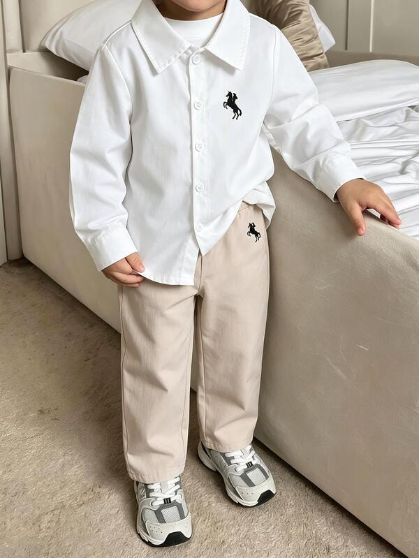2pcs/Set Boys Shirt And Pants Set, New Autumn/Winter Woven Fabric Long Sleeve Shirt And Long Pants Set, Comfortable Casual Outfit, Suitable For Daily Wear, Home Wear, Brother Outfit, Soft And Comfortable Fabric, Suitable For Autumn/Winter Wear, Suitable For Boys Daily Wear