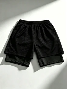 Gym Rark Men's Drawstring Waist Double Layer Sports Shorts - Black - View 2
