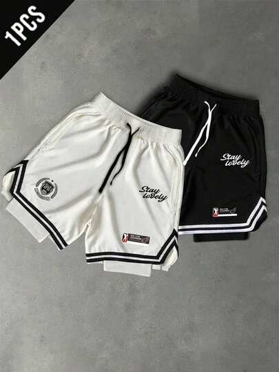 Gym Rark Men's Letter Print Drawstring Waist Double Layer Sports Soft Baggy Shorts Gym Summer