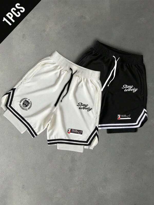 Gym Rark Men's Letter Print Drawstring Waist Double Layer Sports Soft Baggy Shorts Gym Summer