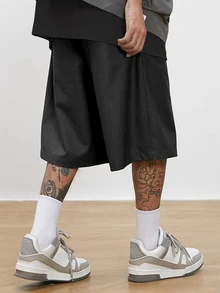 Manfinity Roghcode Men's Plus Size Casual Loose Fit Shorts - Black - View 2