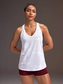 Powerista Women's White Loose Fit Racerback Sports Tank Top - White - View 6