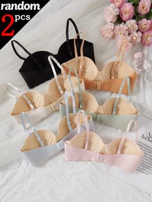 Randomly Ships 2 Of 6 Seamless One-Piece Wireless Thin Bra For Girl, Side-Smoothing Bra For Students And Teenage Girls - Multicolor - View 2