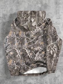 SHEIN 青少年男孩休閒極簡寬鬆舒適長袖衛衣，適合秋冬，經典酷帥乾枯枝與落葉楓葉圖案印花，適合街頭穿搭文化，Y2K風格 - 彩色 - 查看 3