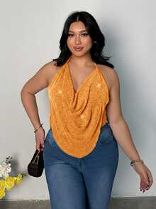 Firerie Plus Size Women's Cowl Neck Fashion Sexy Halter Tank Top - Coral Orange - View 8