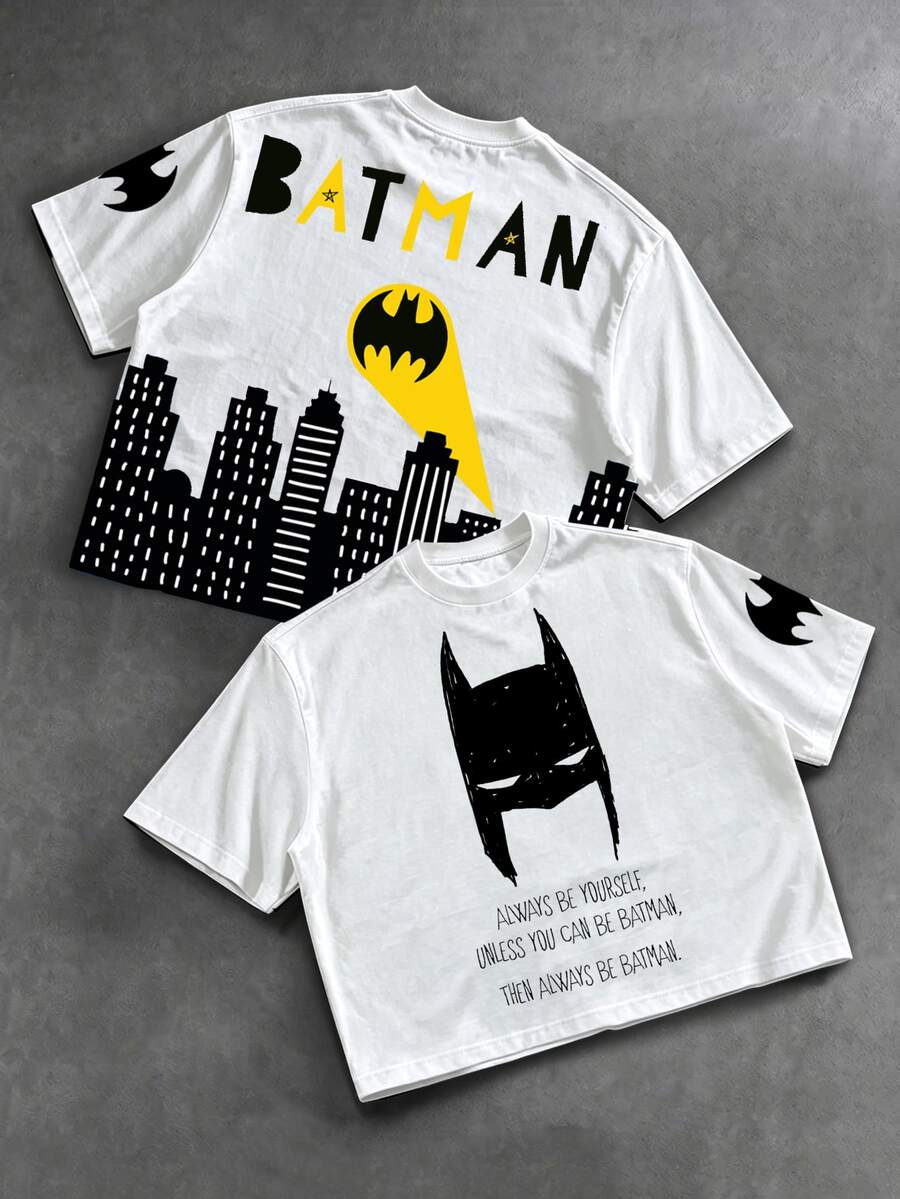 BATMAN X SHEIN Manfinity EMRG 男士街頭風休閒寬鬆版型T恤 - 彩色 - 查看 1