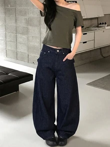 DAZY Women's Washed Heavy-Duty Korean Style Loose Fit Jeans - Dark Wash - View 3