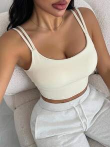 Dazy Plus Light Shaping Solid Color Minimalist Wearable Sports Bra Tank Top - Apricot - View 4