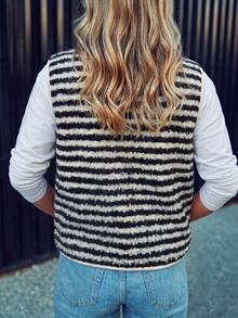 Holdful Holdful Fall Clothes FOR WomenWomen's Striped Single-Breasted Casual Autumn/Winter Vest Jacket - Black and White - View 2