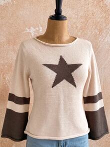 Soleia Plus Size Autumn/Winter Casual Colorblock Patchwork Sweater - Apricot - View 3