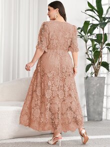 Reflora Plus Size Women's Lace Casual Romantic Elegant Party Wedding Formal Evening Dress Dusty Blue Summer - Dusty Pink - View 11