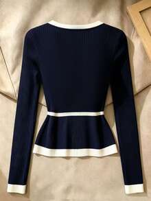 Franclia Women's Contrast Color Square Neck Long Sleeve Metal Button ...
