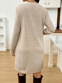 SHEIN Maternity Round Neck Long Sleeve Casual Loose Fit Dress Fall - Khaki - View 2