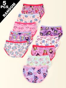 SHEIN (Random 5pcs) Girls' Simple Fashion All-Over Print Cartoon Heart Rabbit Pattern Triangle Panties, Girls' Underwear - Multicolor - View 2