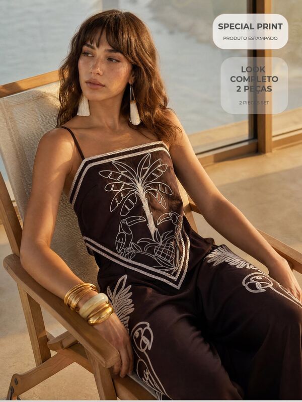 CAJUNI Chic Vacation Tropical Rope Top And Pants Coord