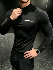GymBeat Men's Geometric Print Raglan Long Sleeve Slim Fit Sports T-Shirt, Gym - Black - View 4