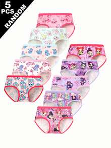 SHEIN (Random 5pcs) Girls' Simple Fashion All-Over Print Cartoon Heart Rabbit Pattern Triangle Panties, Girls' Underwear - Multicolor - View 1
