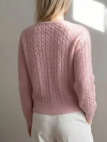 Sprig & Strand Women's Braided Wrap Tie Waist Knitted Cardigan - Pink - View 2