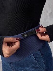 SHEIN 孕婦可調腰圍口袋寬腿休閒牛仔褲 - 藍色 - 查看 5
