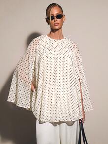 COSMINA Women's Elegant Polka Dot Print Cape Blouse - Multicolor - View 6