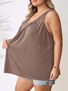 SHEIN CURVE+ 女款大尺碼綠色V領寬鬆背心 - 棕色 - 查看 10
