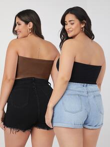 SHEIN BASICS Plus Size 2 Packs Crop Tube Top/Summer/Off-The-Shoulder Top Summer Tops - Multicolor - View 2