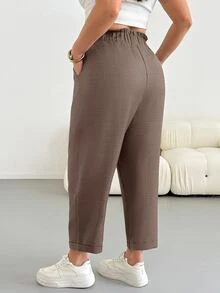 Shapeblank Plus Size Casual Versatile Solid Color Pants - Mocha Brown - View 2