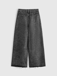 ROMWE Grunge Punk Dark Gray Washed Skull Distressed Print Thermal Lined Women's Jeans - Dark Grey - View 2