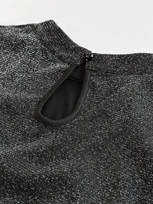 Maweii Plus Size Black Silver Thread High Neck Bell Sleeve Sexy Fitted Evening Dress Fall - Black - View 3