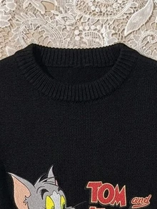 TOM & JERRY X SHEIN SHEIN EZwear 女款休閒卡通印花長袖針織衫，適合街頭穿搭 - 彩色 - 查看 4