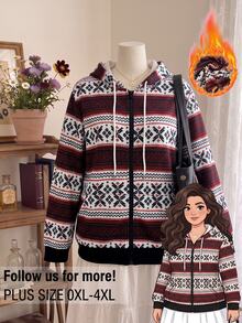 Rusticease Chaqueta con capucha y estampado geométrico de talla grande - Multicolor - Ver 1