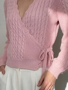 Sprig & Strand Women's Braided Wrap Tie Waist Knitted Cardigan - Pink - View 4